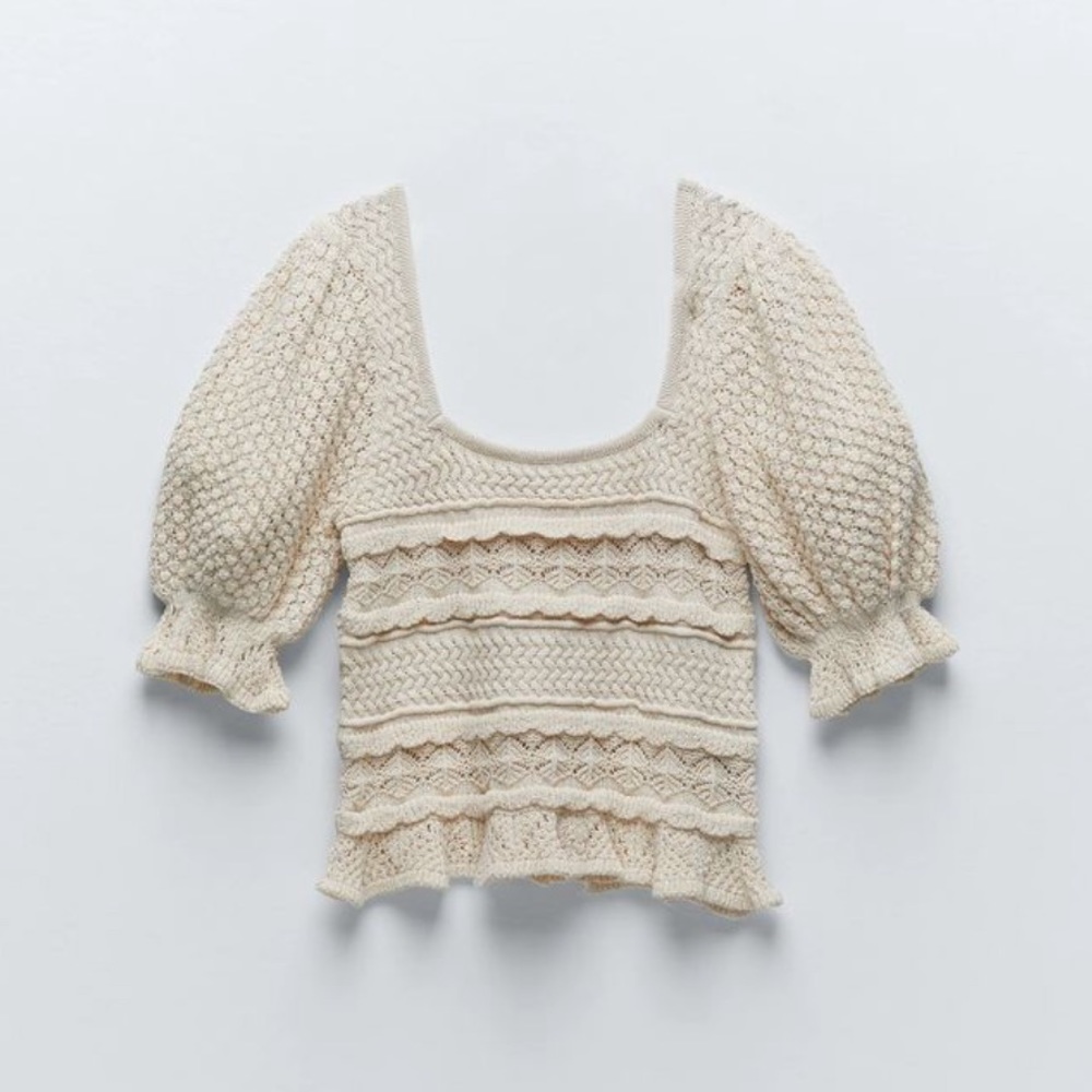 Zara pointelle-knit top